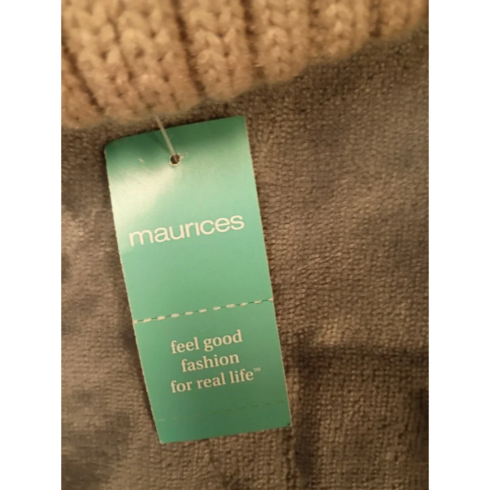 New Maurices Beanie and Gloves Set Women One Size Tan Burgundy Fair Isle Winter